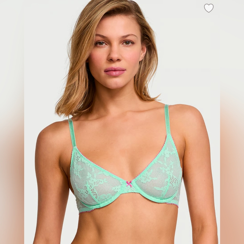 NWT Victoria's Secret Aqua Lace Bra and Panty Set - Picture 2 of 5